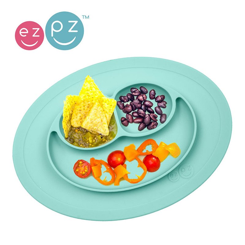 Silikonowy talerzyk z podkładką mały 2w1 Mini Mat, Pastelowy niebieski - obrazek 2