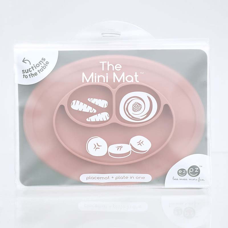 Silikonowy talerzyk z podkładką mały 2w1 Mini Mat, Pastelowy róż - obrazek 3