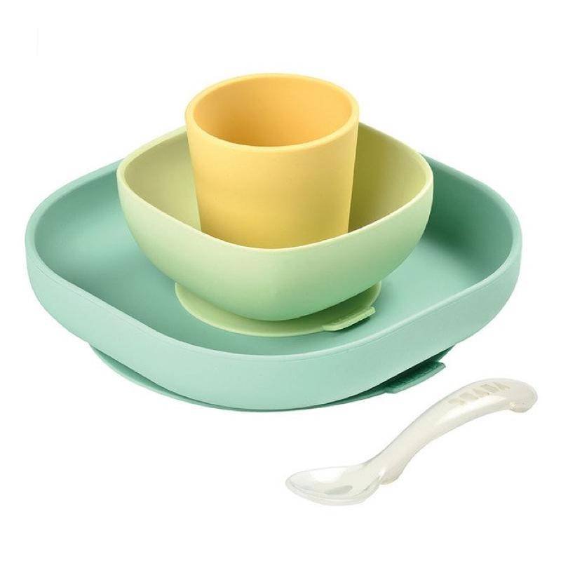 Komplet naczyń z silikonu z przyssawką, Pastel